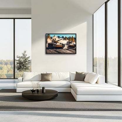 Military Tanks Large Wall Art Framed Wall Decor for Living Room, Tank Pictures Oversized Canvas Print Painting Modern Extra Large Framed Artwork for Bedroom Office Home Decor 36"x24"