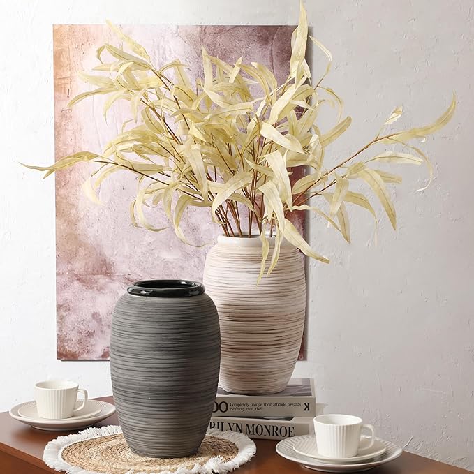 ALMA 12'' Wide Mouth Vase Home Decor, White Boho Tall Pampas Grass Vase for Table Centerpieces, Rustic Decorative Vase for Living Room, Farmhouse, Entryway, Mantel, Bookshelf