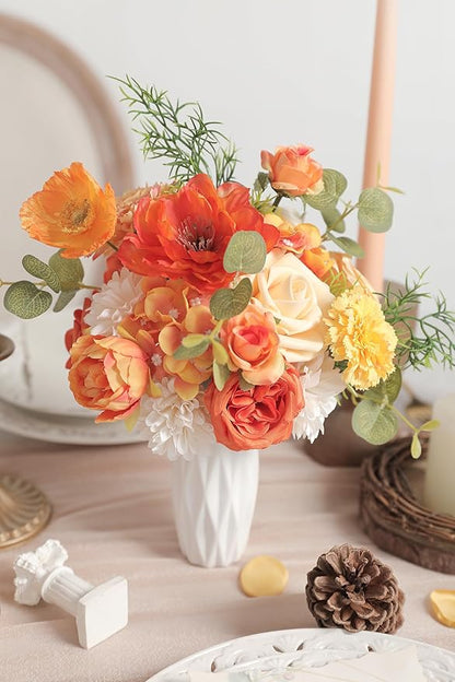 Orange Artificial Flowers Combo Set Fake Flower Leaf Box with Stemst for DIY Wedding Bridal Bouquet, Centerpieces, Home Decor, Floral Arrangement Decor
