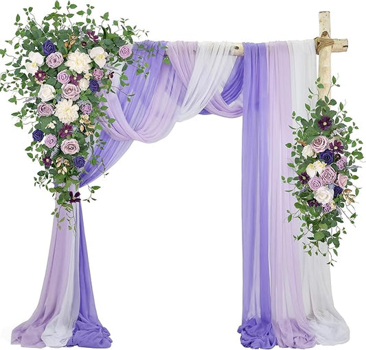 Ting's time Wedding Arch Flowers Kit (Set of 5) 2 Pcs Purple Artificial Flower Arrangement 3 Pcs Arch Draping Fabric for Wedding Ceremony Arbor and Reception Backdrop Decoration(Lilac&White)