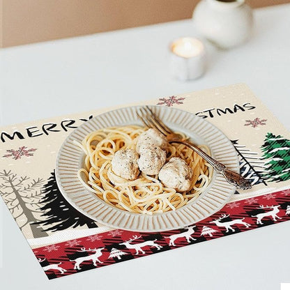 Christmas Placemats Rustic Farmhouse Red Buffalo Plaid Elk Christmas Tree Winter Snowflake Placemats Table Kitchen Dining Party 12x18 Inch Set of 4