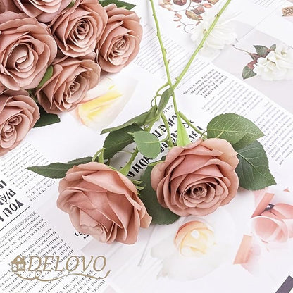 52pcs Dusty Rose Roses Artificial Flowers Fake Flowers Silk Roses with Stems for DIY Wedding Bouquets Bridal Shower Centerpieces Arrangements Party Decorations
