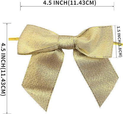 36pcs 4-1/2" Metallic Gold Glitter Ribbon Bows with Twist Ties for Gift Wrapping Packing Christmas Big Bows for Holiday Decoration (Gold)