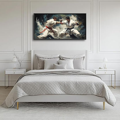 Martial Fighter Wall Art Large Karate Pictures Wall Decor Taekwondo Canvas Prints Painting Framed Artwork Oversize Home Decoration for Gym Bedroom Living Room Office 60"x30"