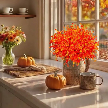 Ivydale Artificial Flowers for Outdoor Spring Decoration, 12 Bundles Eucalyptus Fake Plants UV Resistant, Faux Flowers Plastic Greenery Bushes Shrubs for Home Porch Outside Decor (Fall)