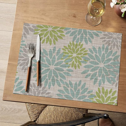 Artoid Mode Floral Vinyl Placemats Set of 4, Heat Resistant Washable Non-Slip Plistic PVC Place Mats for Party Kitchen Dining Decor, Sage