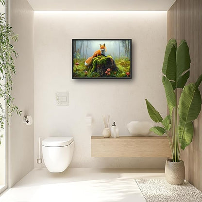 Forest Fox Large Wall Art Framed Rustic Wall Decor for Living Room Fox Mushroom Pictures Oversized Canvas Print Painting Modern Extra Large Framed Artwork for Bedroom Office 36"x24"