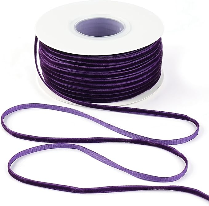 MAYREEL 1/8 Inch Purple Velvet Ribbon Thin Vintage Ribbon for Halloween Wedding Invitations Crafts Gift Wrapping Party Favor Boxes 50 Yards