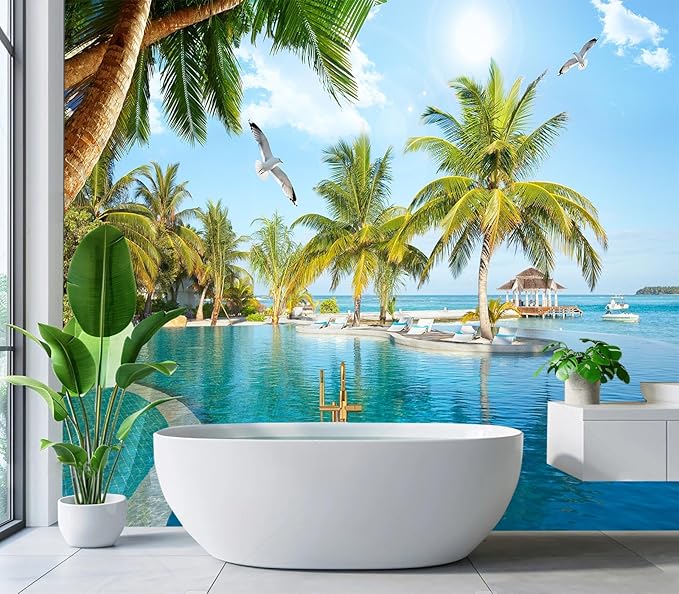 Eierme-Luxury Beach Resort Background Mural Wallpaper Peel and Stick 160" x 114"
