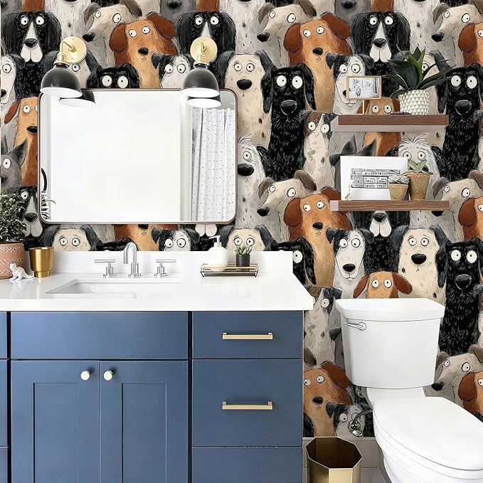 Cute Animal Peel and Stick Contact Paper Funny Modern Dog Funky Removable Wallpaper 17.7" x 118.11" Wall Paper Watercolor Self Adhesive for Classroom Bedroom Laundry Room Bathroom