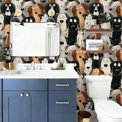 Cute Animal Peel and Stick Contact Paper Funny Modern Dog Funky Removable Wallpaper 17.7" x 118.11" Wall Paper Watercolor Self Adhesive for Classroom Bedroom Laundry Room Bathroom