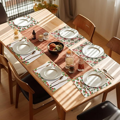 Strawberry Placemats Set of 6,Washable Heat Resistant 12×18 Inch Linen Table Mats Cute Place Mats for Party Outdoor Dining Décor