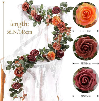 5FT Artificial Rose Flower Burgundy Fake Floral Garland for Wedding Ceremony Backdrop Arch Flowers Table Centerpieces Decorations