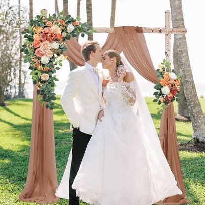 Wedding Arch Flowers Kit,Artificial Flower Arch Decor (Set of 3),2pcs Artificial Flower Arrangement with 1pc Sheer Drape for Wedding Decor Reception Backdrop Floral Decorations (Autumn Orange)
