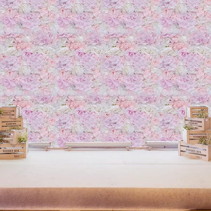 12 Pcs Artificial Flower Wall Panel 3D Silk Fabric Floral Backdrop Flower Wall Decor for Wedding Party Event Photo Stage (Light Pink Hydrangea Rose)