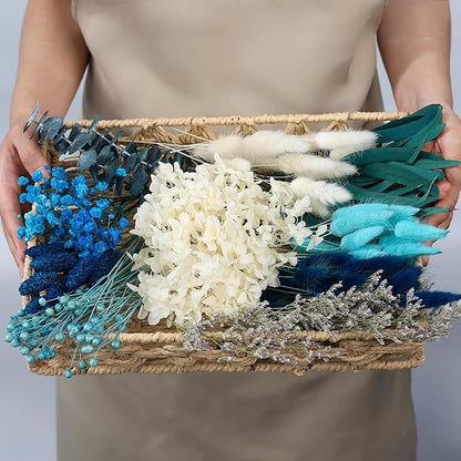 xin's convey Dried Flower with Stem for Vases, Dried Floral Bouquet, Mini Dried Flower Arrangements. (Blue)