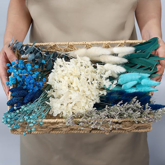 xin's convey Dried Flower with Stem for Vases, Dried Floral Bouquet, Mini Dried Flower Arrangements. (Blue)