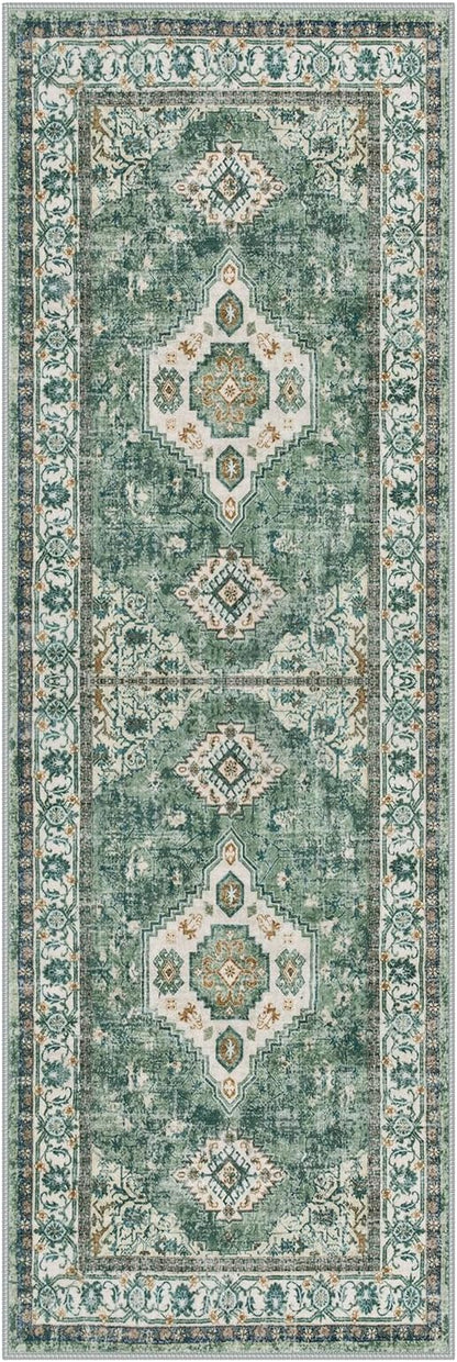 Lahome Oriental Washable Hallway Runner Rug, 2x6 Runners for Hallways Non Slip Ultra-Thin, Vintage Soft Long Carpet for Kitchen Bathroom Bedroom Laundry Room, Green/Multi