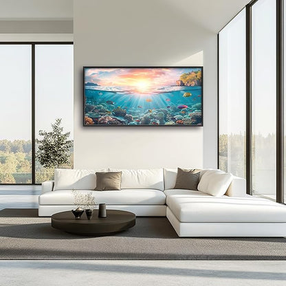 Ocean Fish Large Wall Art Framed Wall Decor for Living Room, Ocean Sunset Pictures Oversized Canvas Print Painting Modern Extra Large Framed Artwork for Bedroom Office Home Decor 60"x30"