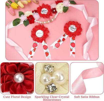 INSYOHO Strawberry Baby Shower Decorations - Adjustable Berry Sweet Theme Maternity Belt with Strawberry Shortcake Baby Shower Decorations, Gender Reveal Party Supplies for Mom to Be