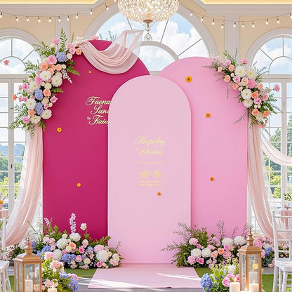 Gradient Pink Arch Backdrop Cover 7.2FT 6.6FT 6FT Arch Covers Stretchy Backdrop Set of 3, Party Arch Cover Spandex Fitted Fabric Hot Pink Wedding Arch Covers for Baby Shower Birthday Party Decoration