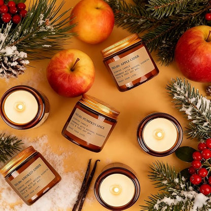 Christmas Candles for Home Scented, 6 x 3.5 oz Soy Wax & 150 Hours Long Lasting Fall Winter Candles Sets, Gifts for Women Birthday Thanksgiving Day Merry Christmas | Apple Cinnamon Pumpkin Spice|