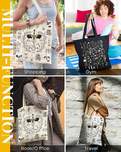 AUSVKAI Canvas Tote Bag Aesthetic for Women, Fourth Wing Reusable Grocery Bag 4th Wing Cotton Bags for Shopping Beach Trendy Retirement Gifts
