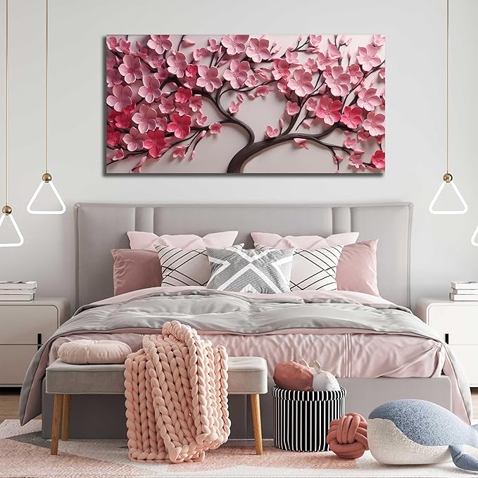 Tree Poster for Bedroom Pink Room Decor for Girl Flower Prints Wall Art for Dining Room Size 24 x 48 Inch