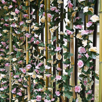 12 PCS 98.4 FT Artificial Flower Garland Rose Garland for Wedding Room Decor（12,Champagne）