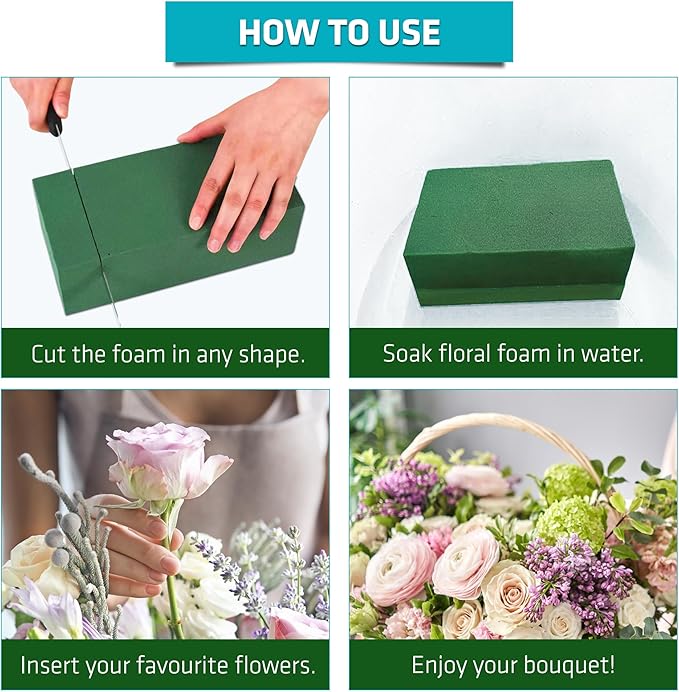 6 PCS Wet Floral Foam Blocks for Fresh Flowers, Each (9"L x 4.1"W x 2.7"H)Green Foam for Flower Arrangements, Florist Foam Bricks for Weddings, Birthdays Gifts, Flower Foam Blocks for Crafts