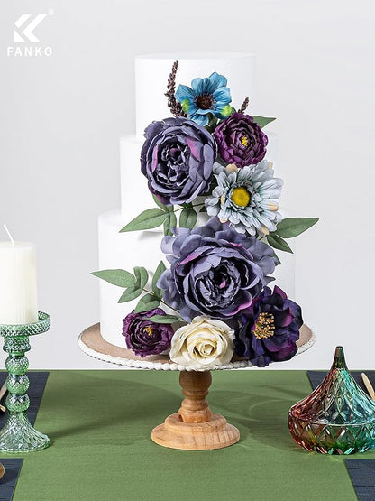 FANKO Artificial Flowers Dusty Purple Peony: Mixed Fake Silk Flowers Combo Light Brown Rose Dusty Purple & Blue Cosmos Vintage for DIY Wedding Bridal Bouquets/Centerpieces/Home Decor