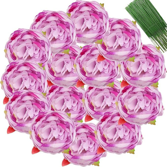 FagusHome 25 Pcs Silk Peony Artificial Flower Heads 4 inch Fake Peony Flowers Heads with Stems Artificial Peony Flower Heads in Bulk Wholesale for Wedding Home Decor (Light Purple)