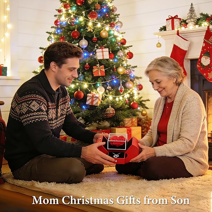 Preserved Rose Mother Gifts for Mom from Daughter Birthday Gift for Mum from Son Forever Red Roses with Mom Rose Heart Necklace for Grandma Mama Nana I Love You