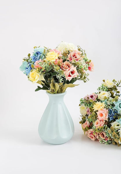 KAOYOO 2 PCS Artificial Rose Bouquet Short Stems for DIY Wedding Decoration Bridal Bouquet Home Decorations(2-PCS)