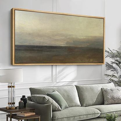 SIGNFORD Extra Large Framed Canvas Print Wall Art Misty Seashore at Dusk Peaceful Beach Landscape Illustrations Modern Art Relax/Calm Warm for Living Room, Bedroom, Office - 60"x30"