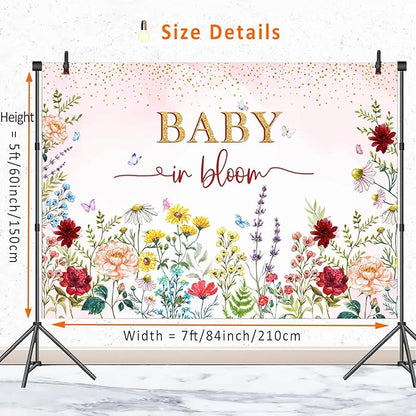 Wildflower Baby in Bloom Baby Shower Backdrop Party Decorations for Girl,Watercolor Pink Floral Wild Flowers Theme Baby in Bloom Baby Shower Banner Backdrops Background Photo Booth Props 7x5ft