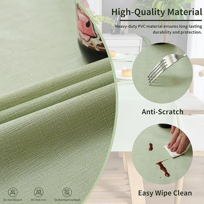 Rectangle Table Cloth,100% Waterproof Tablecloth Oil Proof Spill Proof Vinyl Table Cloth, Wipe Clean Plastic Table Cover for Dining, Camping, Indoor and Outdoor 54" x 84",Green