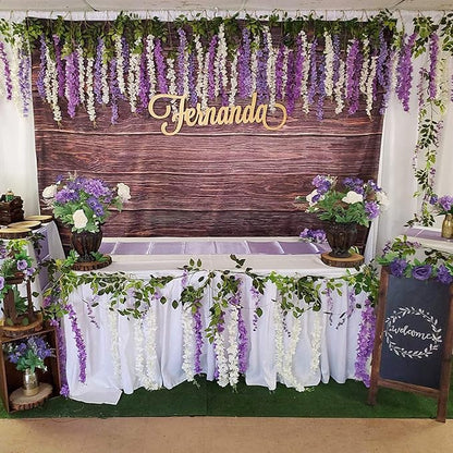 Artificial Flowers Hanging Flowers, Fake Wisteria Flower Garland Silk Vines Rattan String Decor for Home Wedding Arch Wall Garden Greenery Bedroom Outdoor Office Party Decoration (12, Light Purple)