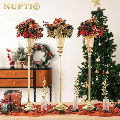 NUPTIO Centerpiece Vase Tall Gold: 2 Pcs 30.5" Wedding Flower Stand for Table Metal Trumpet Vase for Party Decorations