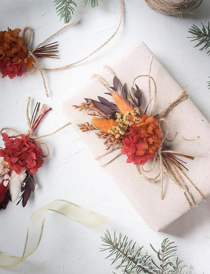 xin's convey Mini Dried Flower Bouquet Set (12 pcs), Birthday Party Decorations, Party Plate Decorations, Gift Bag Dried Flowers, Wax Sealed Dried Flowers. (Burgundy)