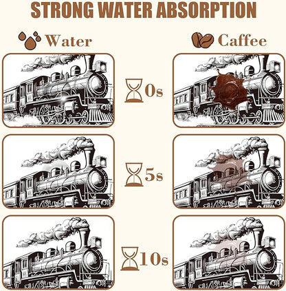 Retro Steam Train Dish Drying Mat for Kitchen Counter Bar Mat Hide Stain Absorbent Rubber Backed Coffee Mat Coffee Maker Espresso Machine Bar Accessories 11.8 x 19.7 Inch
