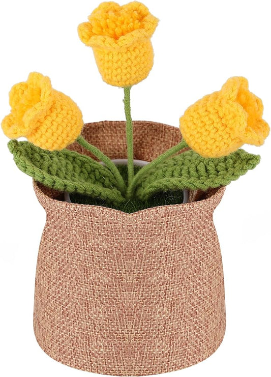 Crochet Flower Plant, Empathetic Flower Gift for Women & Men, Perfect for Birthday, Christmas, Mother's Day, Desk Decor, Birthday Decorations, Kids Party Decoration. Yellow Lily