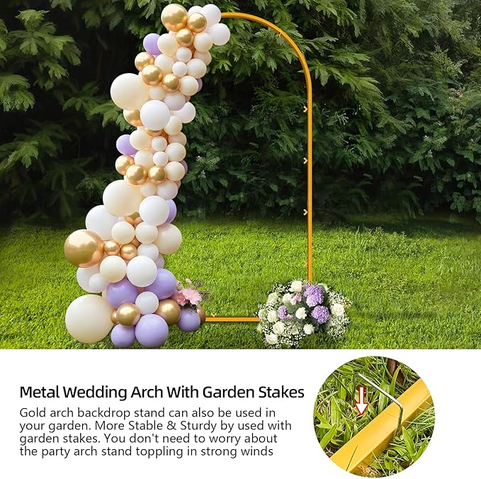 6.6 FT Wedding Arch Backdrop Stand for Party, Balloon Arch Stand, Wedding Arches for Ceremony, Metal Gold Arch Frame Backdrop Stand for Bridal Baby Showers Birthday Decoration Photo