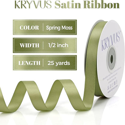 Moss Green Satin Ribbon, Double Faced 1/2 Inch X 25 Yards Moss Green Ribbon, Premium Satin Ribbon for Gift Wrapping, Crafts, Hair Bow Making, Sewing, Flower Bouquet, Wedding Party Decor