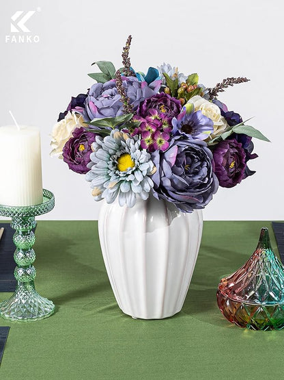 FANKO Artificial Flowers Dusty Purple Peony: Mixed Fake Silk Flowers Combo Light Brown Rose Dusty Purple & Blue Cosmos Vintage for DIY Wedding Bridal Bouquets/Centerpieces/Home Decor