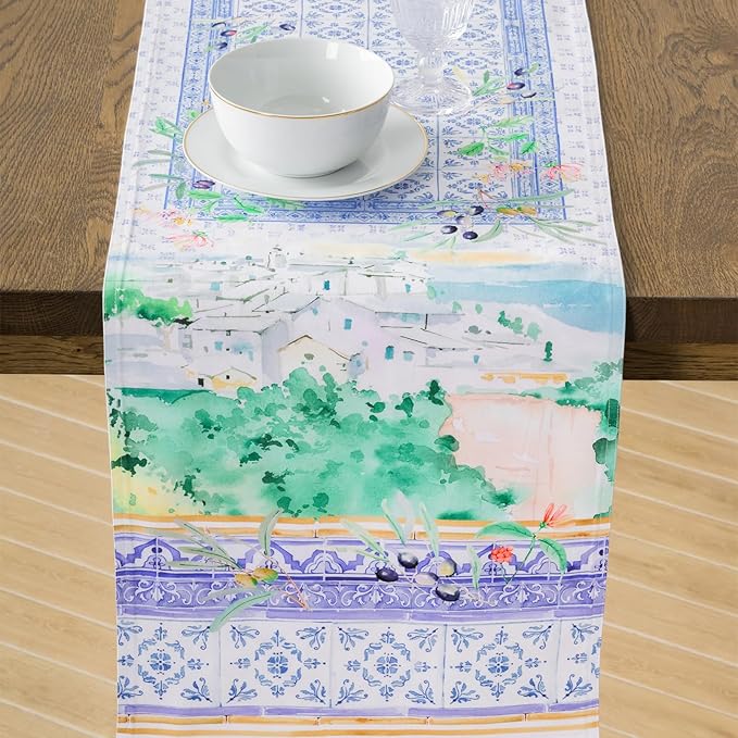 Maison d' Hermine Tablerunners 100% Combed Cotton Premium Table Runner Decorative Table Cover, Home, Kitchen, Parties & Camping, Luberon, Double Layer - (14.50"x72")