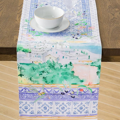 Maison d' Hermine Tablerunners 100% Combed Cotton Premium Table Runner Decorative Table Cover, Home, Kitchen, Parties & Camping, Luberon, Double Layer - (14.50"x72")