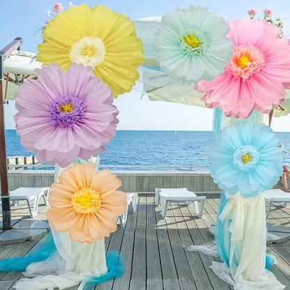 Giegxin 6 Pcs 31.5" 24" Pastel Giant Paper Flowers Extra Large Pink Floral Tissue Paper Flowers Pastel Floral Decoration for Christmas Mexican Fiesta Wall Wedding Bridal Shower Birthday Decor
