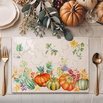 Maison d' Hermine Placemats Set of 4 100% Cotton Washable Cloth Place Mats, Reusable Table Mats for Thanksgiving Christmas Decorations Kitchen Dining Party Wedding Restaurant (Lumina, 13" x 19")
