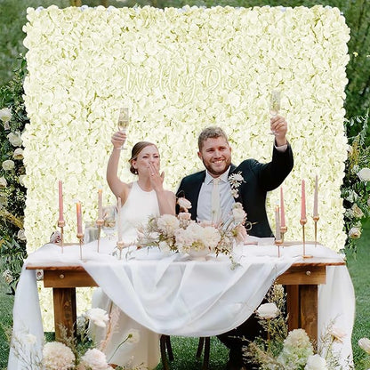 Ivory Backdrop Flowers Wall Panels: 24 Pcs 15 x 15 Inch Floral Backdrop Artificial Flower Wall Decor for Baby Shower Wedding Photo Background Decoration (5ft by 7.5ft)